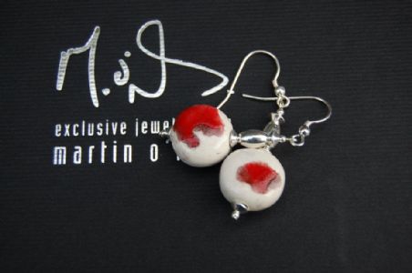 Red and White Classic Raku Earrings