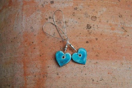 Turquoise Heart Raku Earrings