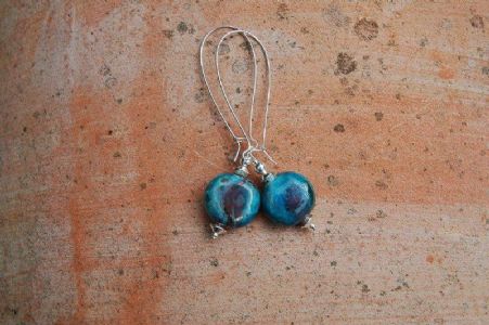 Turquoise Raku Dropper Earrings