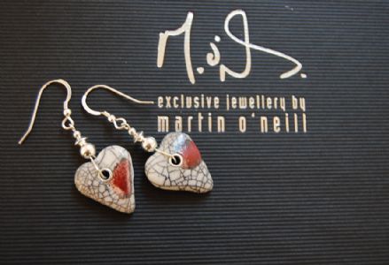 Red Heart Raku Earrings