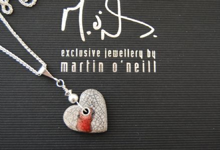 Red and White Raku Heart Necklace