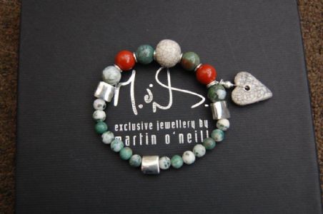 Classic Red, White and Green Raku Bracelet