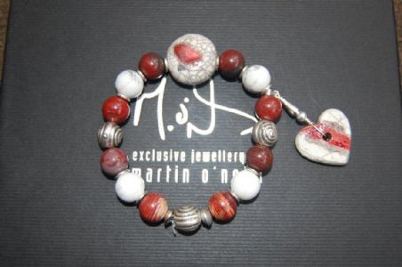 Classic Red and White Heart Raku Bracelet