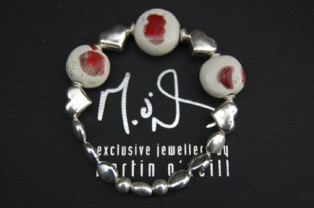 Classic Red and White Bracelets with Silver Hearts