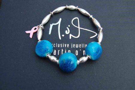 Turquoise Raku Bracelet with Awareness Ribbon